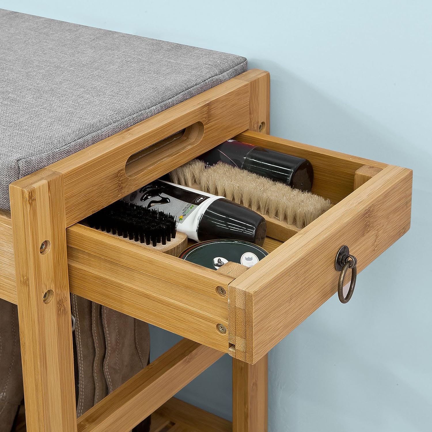 Shoe Storage: Bamboo Shoe Bench Drawers Lift Top