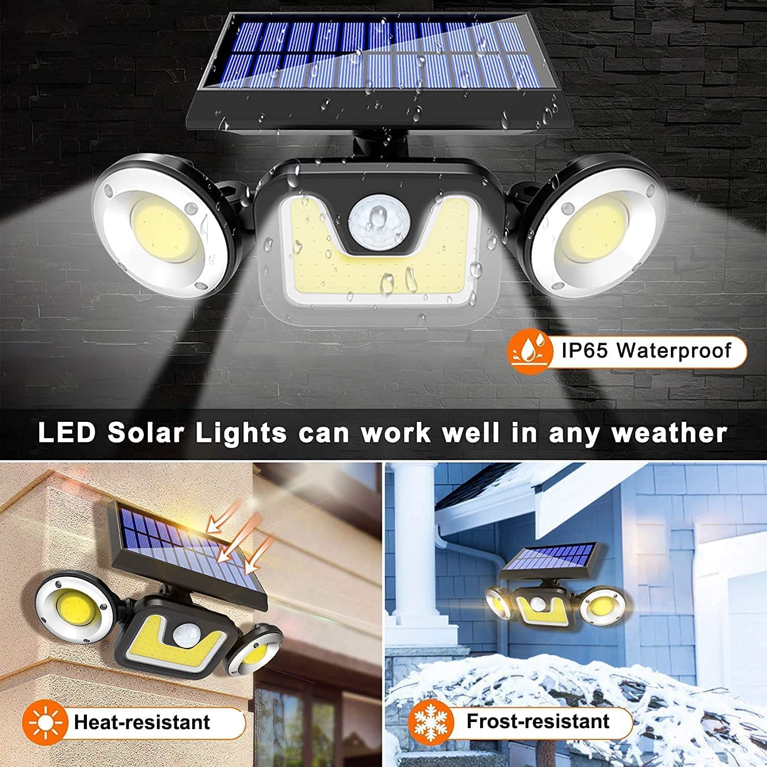Outdoor Lights: Outdoor Solar Lights with 3 Adjustable Head for Porch Garden Patio