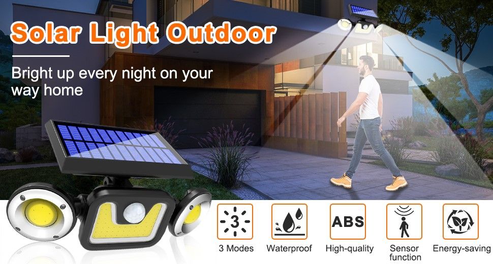 Outdoor Lights: Outdoor Solar Lights with 3 Adjustable Head for Porch Garden Patio