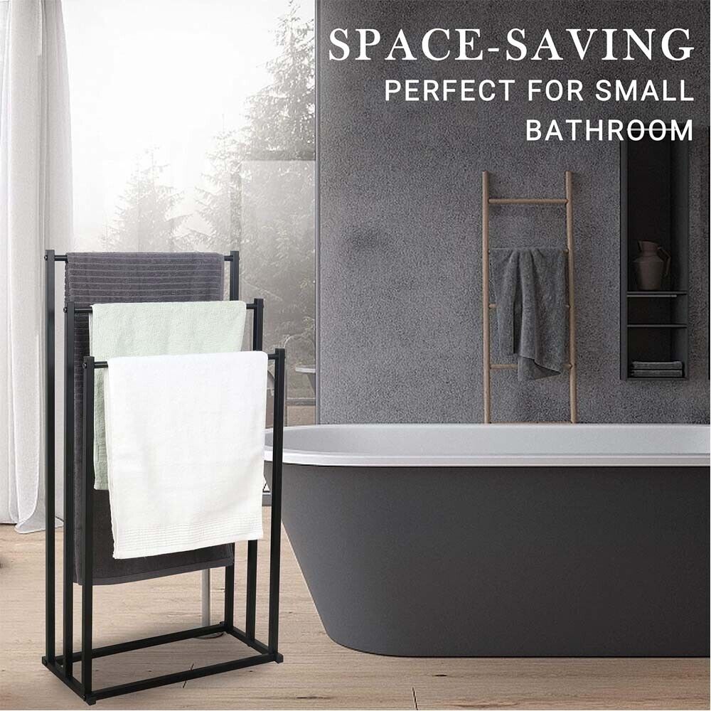 Towel Racks & Holders: Metal Free Standing Towel Rack 3 Tier Bathroom Rail Shelf Dryer