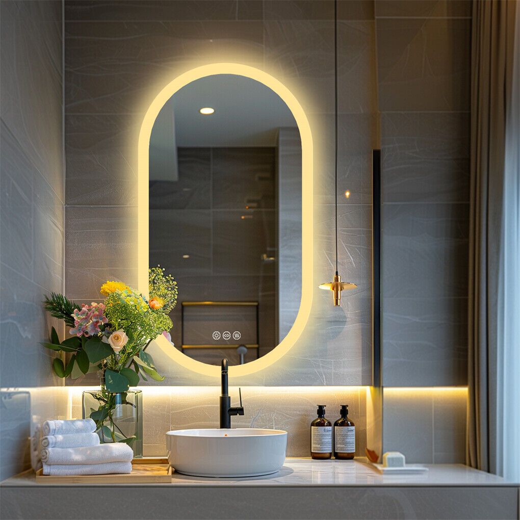 Mirrors: 800x500mm LED Bathroom Mirror Oval Anti-Fog Dimmable Wall Mount