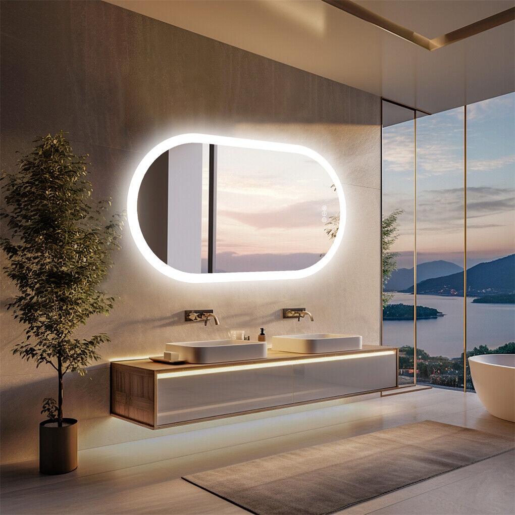 Mirrors: 800x500mm LED Bathroom Mirror Oval Anti-Fog Dimmable Wall Mount