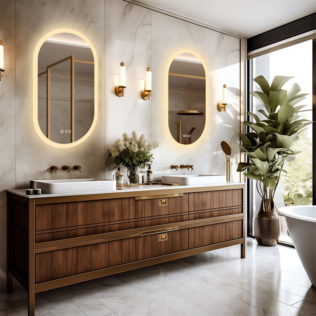Mirrors: 800x500mm LED Bathroom Mirror Oval Anti-Fog Dimmable Wall Mount