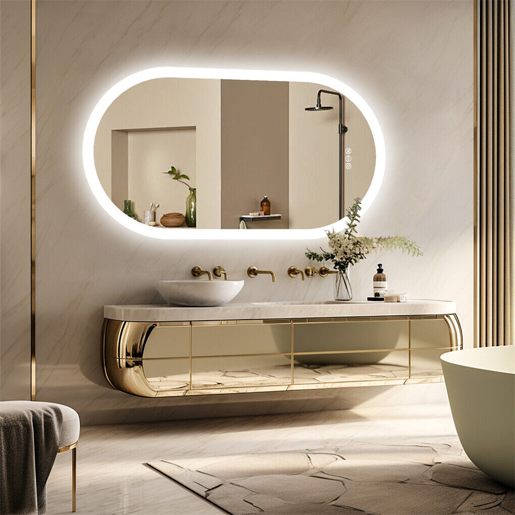 Mirrors: 1000x500mm LED Bathroom Mirror Oval Anti-Fog Dimmable Wall Mount