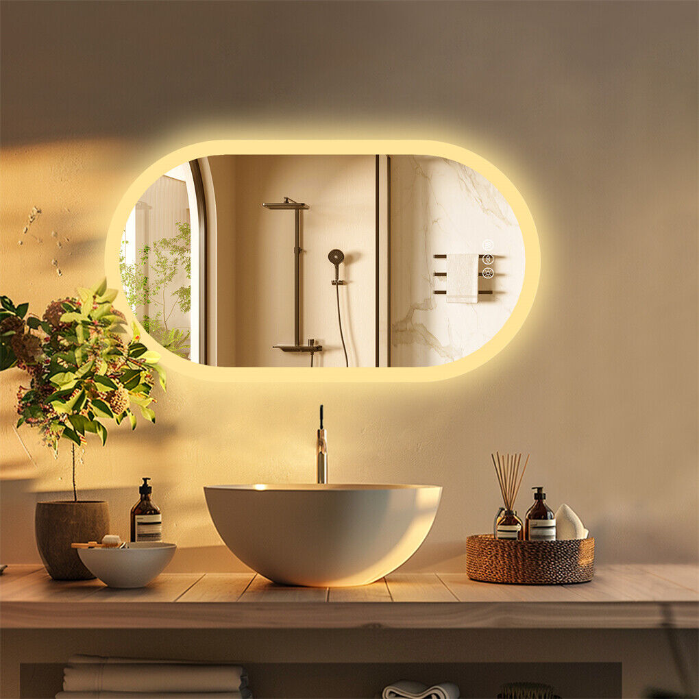 Mirrors: 1000x500mm LED Bathroom Mirror Oval Anti-Fog Dimmable Wall Mount