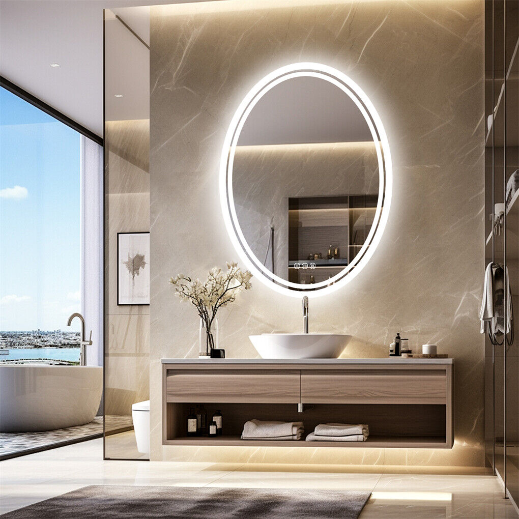 600x800mm LED Bathroom Mirror Oval Anti-Fog Dimmable