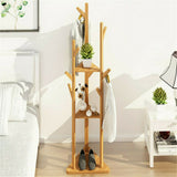 Bicycle Stands & Storage: Bamboo Coat Rack Stand with Umbrella Holder - Hanging Storage