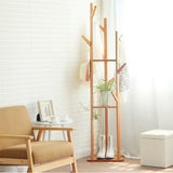 Bicycle Stands & Storage: Bamboo Coat Rack Stand with Umbrella Holder - Hanging Storage