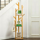 Bicycle Stands & Storage: Bamboo Coat Rack Stand with Umbrella Holder - Hanging Storage
