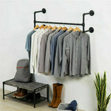 Clothing & Wardrobe Storage: Iron Wall Mounted Clothes Rack with Shelf Garment Display