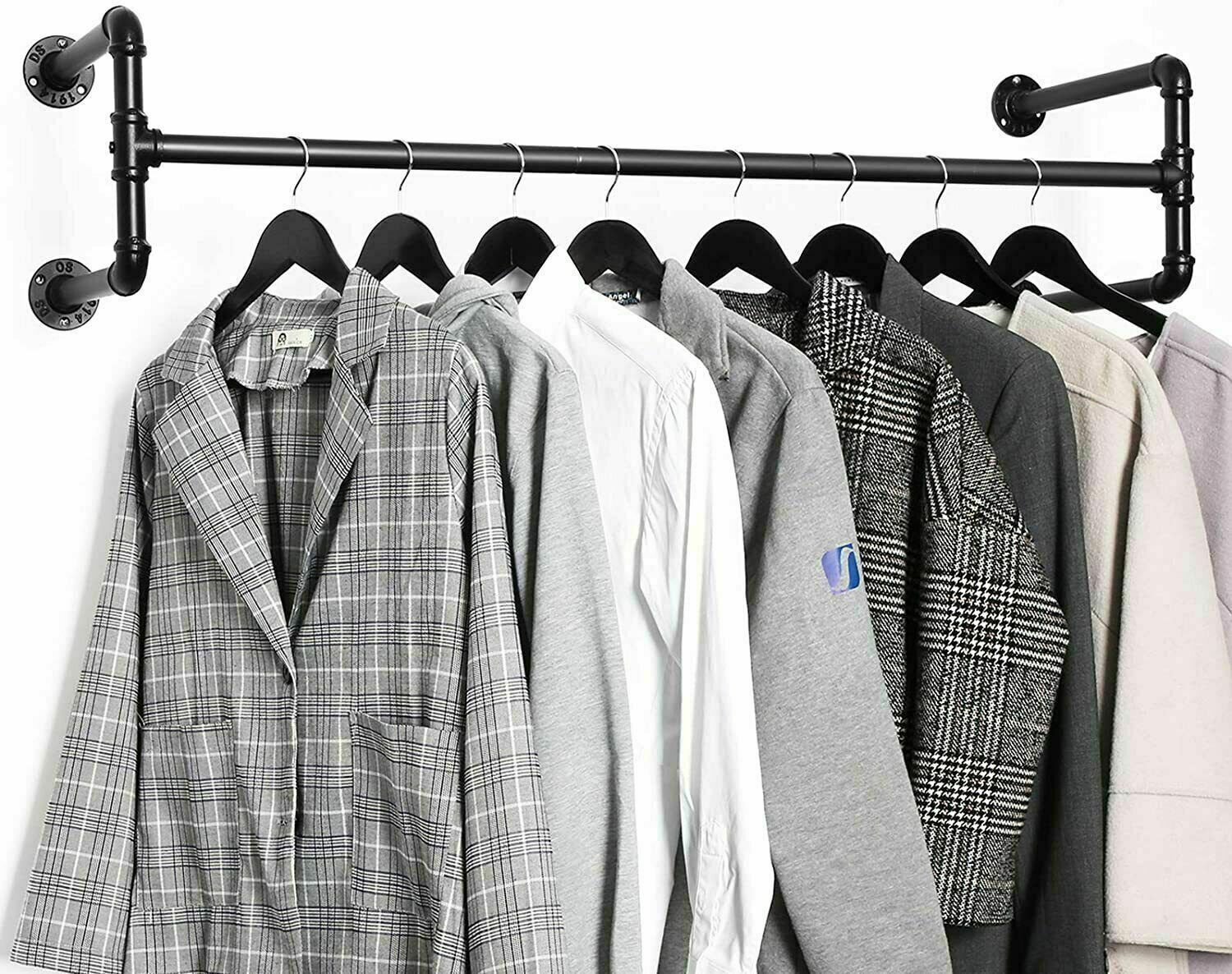 Clothing & Wardrobe Storage: Iron Wall Mounted Clothes Rack with Shelf Garment Display