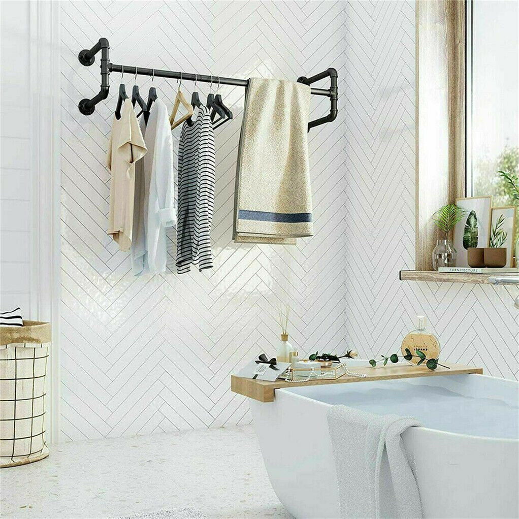 Clothing & Wardrobe Storage: Iron Wall Mounted Clothes Rack with Shelf Garment Display