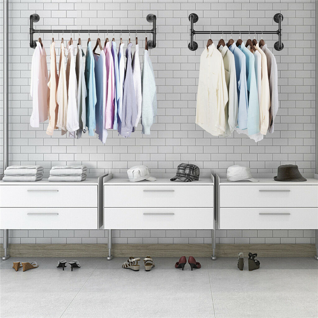 Clothing & Wardrobe Storage: Iron Wall Mounted Clothes Rack with Shelf Garment Display