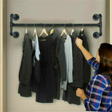 Clothing & Wardrobe Storage: Iron Wall Mounted Clothes Rack with Shelf Garment Display