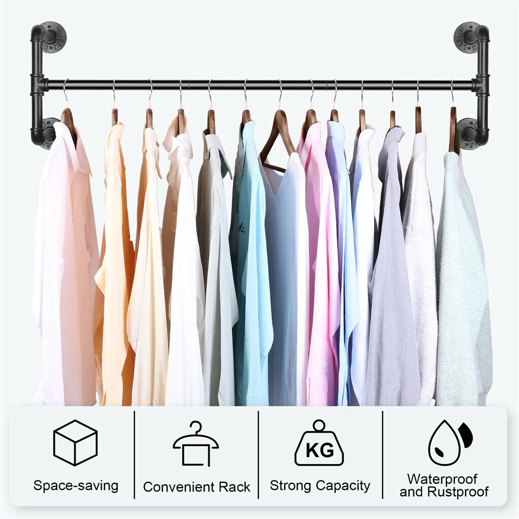 Clothing & Wardrobe Storage: Iron Wall Mounted Clothes Rack with Shelf Garment Display