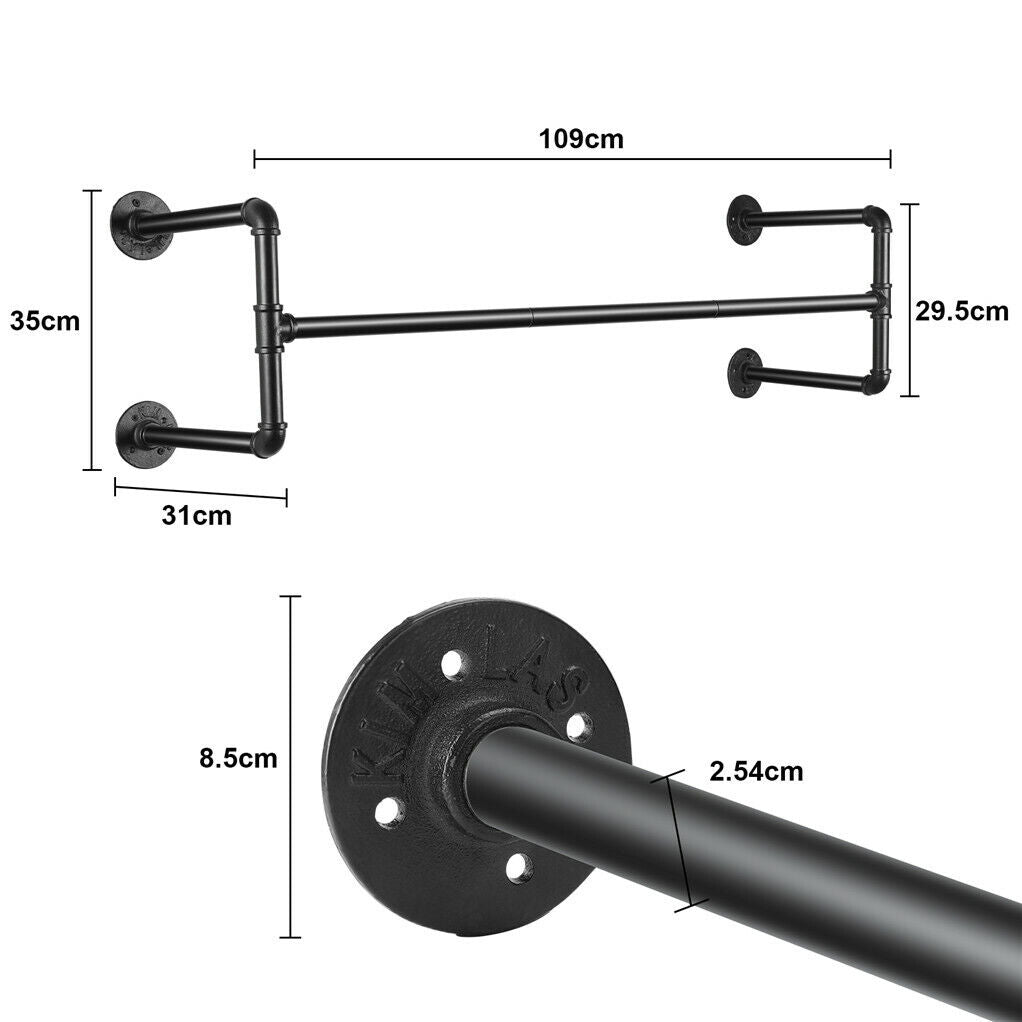 Clothing & Wardrobe Storage: Iron Wall Mounted Clothes Rack with Shelf Garment Display
