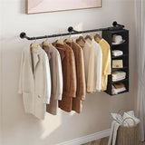 Clothing & Wardrobe Storage: Industrial Iron Pipe Clothes Rail Vintage Wall Shelf