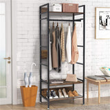 Clothing & Wardrobe Storage: Metal Garment Rack Coat Stand MDF & Iron Organizer