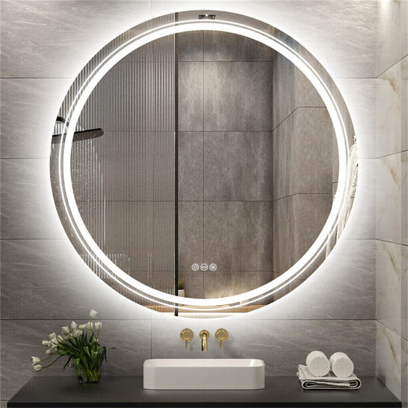 80cm LED Bathroom Mirror Anti-fog Circle Backlit HD