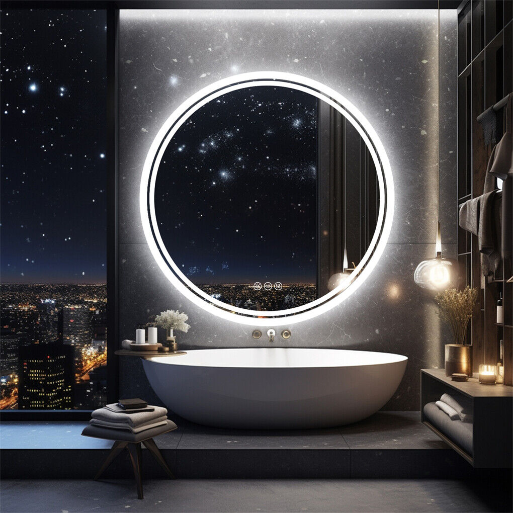 Mirrors: 80cm LED Bathroom Mirror Anti-fog Circle Backlit HD