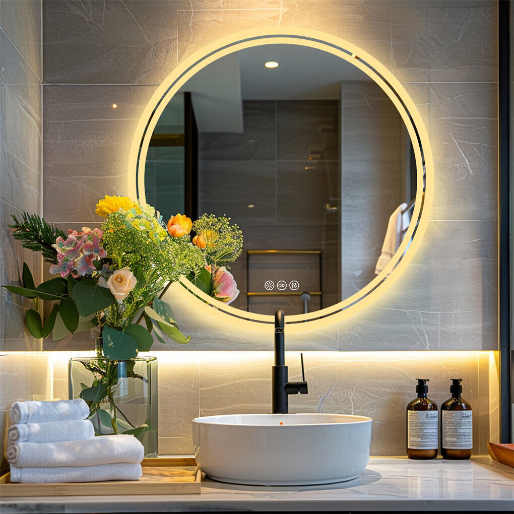 Mirrors: 80cm LED Bathroom Mirror Anti-fog Circle Backlit HD