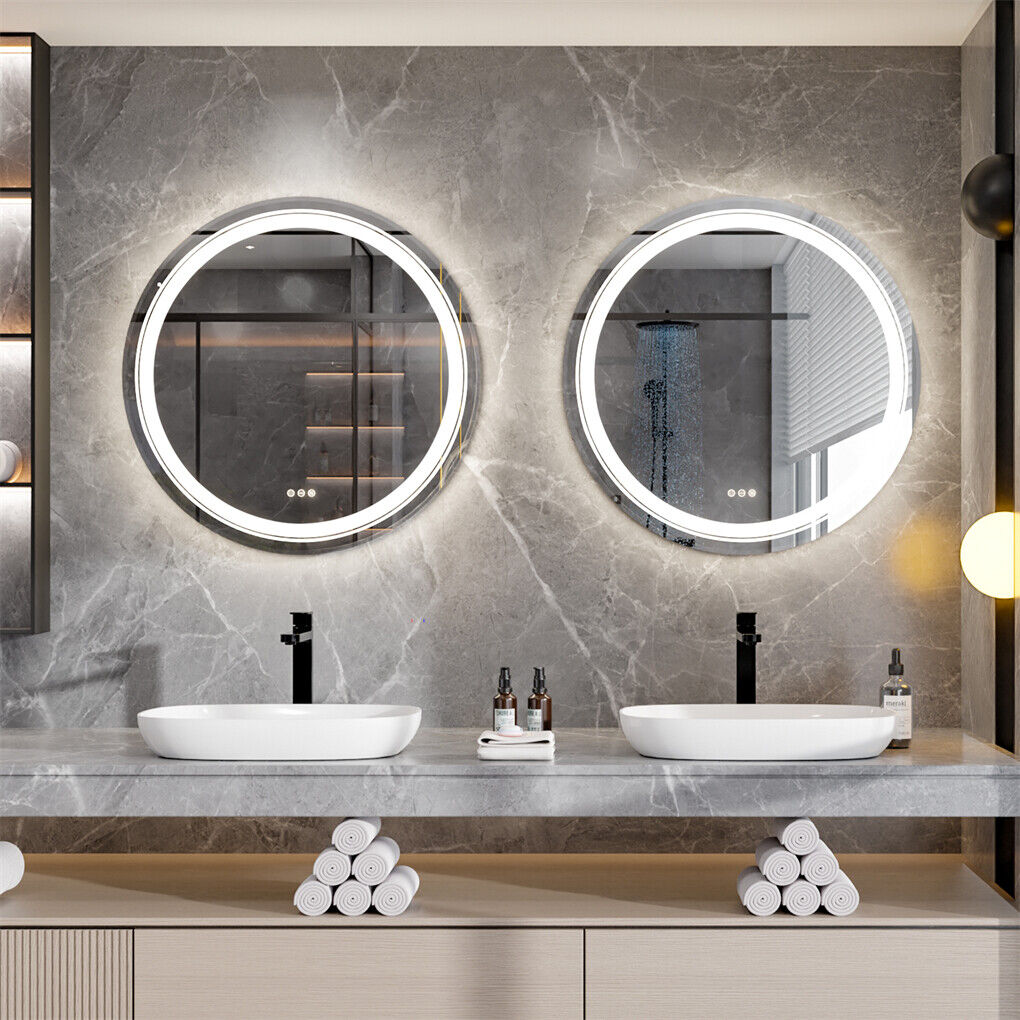 Mirrors: 80cm LED Bathroom Mirror Anti-fog Circle Backlit HD