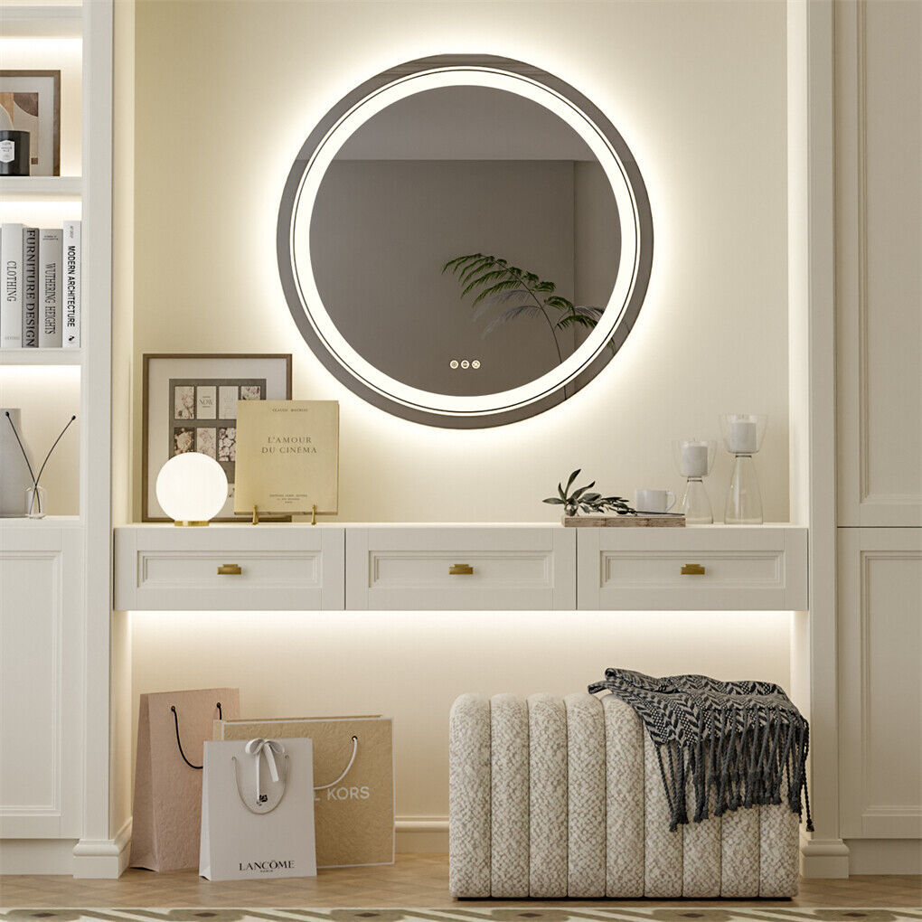 Mirrors: 80cm LED Bathroom Mirror Anti-fog Circle Backlit HD