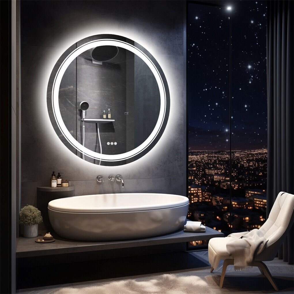 Mirrors: 80cm LED Bathroom Mirror Anti-fog Circle Backlit HD