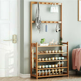 Clothing & Wardrobe Storage: Bamboo 5-Tier Hat Coat Shoe Rack Entryway Bench Hanger Storage