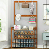 Clothing & Wardrobe Storage: Bamboo 5-Tier Hat Coat Shoe Rack Entryway Bench Hanger Storage