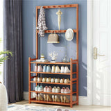 Clothing & Wardrobe Storage: Bamboo 5-Tier Hat Coat Shoe Rack Entryway Bench Hanger Storage