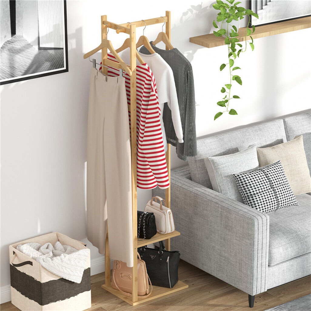 Coat Racks: Bamboo Coat & Hat Rack Stand Shoe Shelf Thicken Wooden Hanger