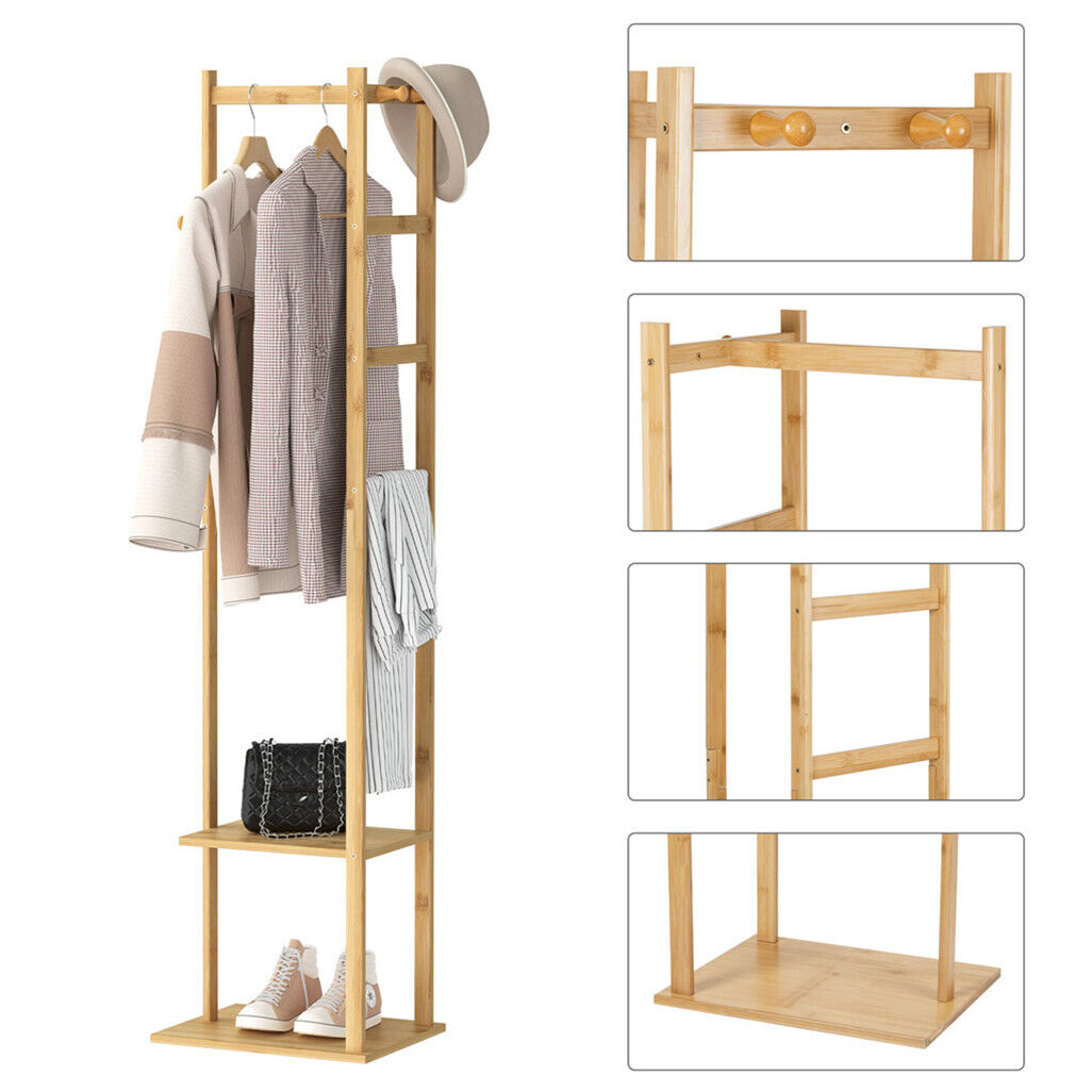 Coat Racks: Bamboo Coat & Hat Rack Stand Shoe Shelf Thicken Wooden Hanger