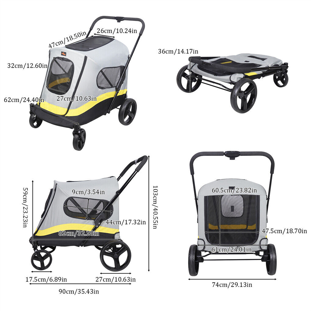 Cat Carriers & Crates: Dog Stroller w/ Rain Cover Foldable Pet Cart