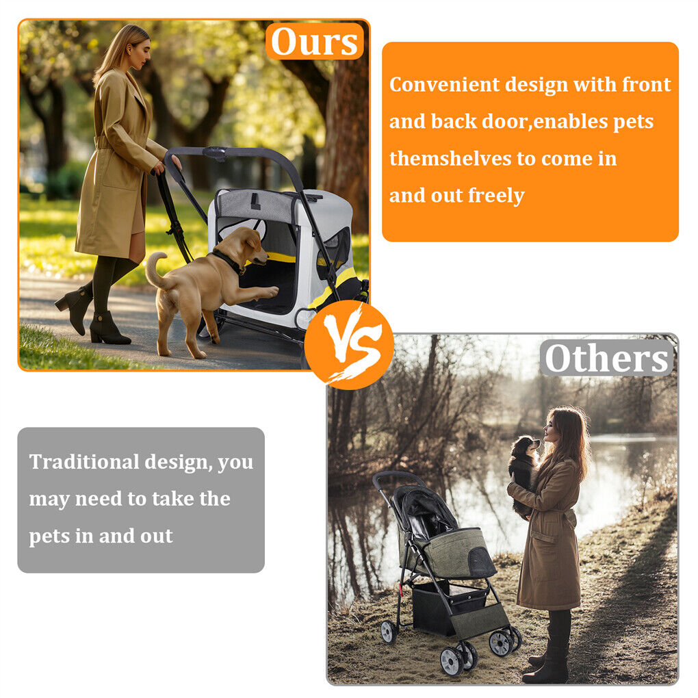 Cat Carriers & Crates: Dog Stroller w/ Rain Cover Foldable Pet Cart