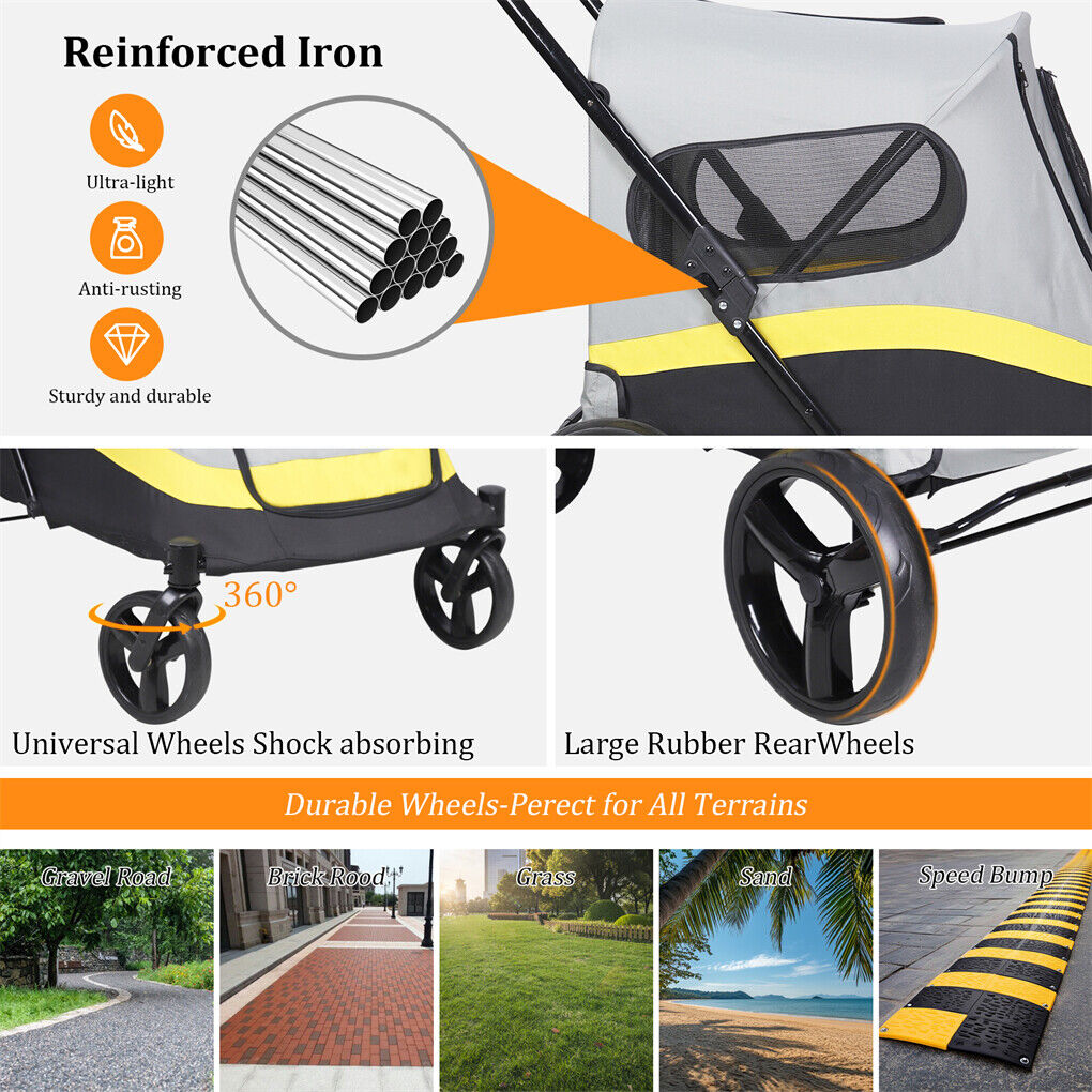 Cat Carriers & Crates: Dog Stroller w/ Rain Cover Foldable Pet Cart