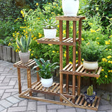 Pots, Planters & Accessories: 5-Tier Wooden Plant Stand Flower Display Shelf Indoor Outdoor Garden