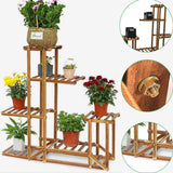 Pots, Planters & Accessories: 5-Tier Wooden Plant Stand Flower Display Shelf Indoor Outdoor Garden