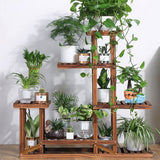 Pots, Planters & Accessories: 5-Tier Wooden Plant Stand Flower Display Shelf Indoor Outdoor Garden