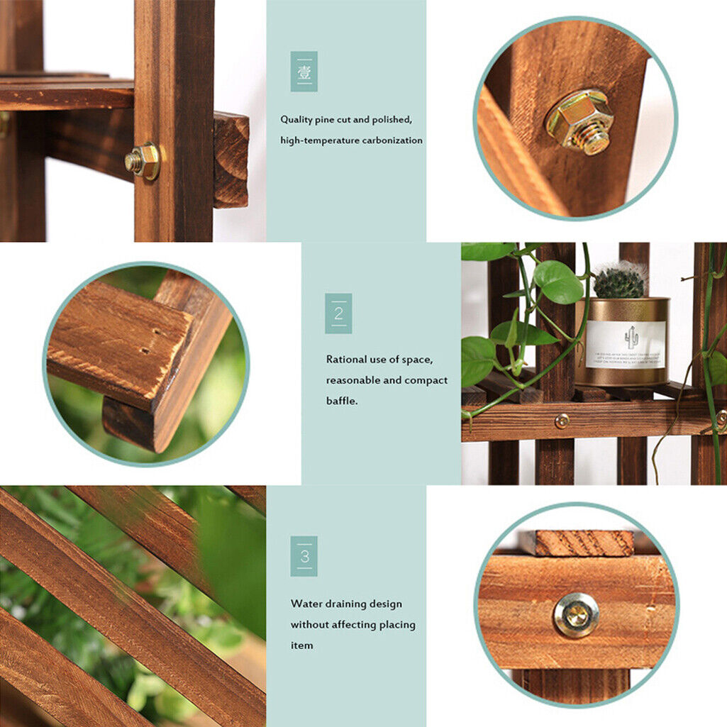 Pots, Planters & Accessories: 5-Tier Wooden Plant Stand Flower Display Shelf Indoor Outdoor Garden