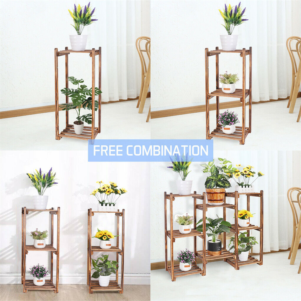 8-Tier Wooden Plant Stand Outdoor Indoor Garden Shelf