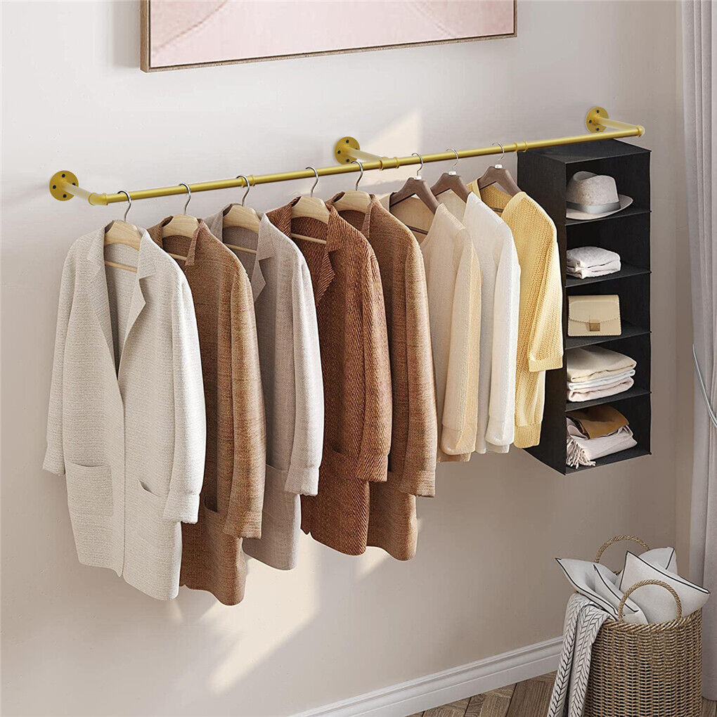 Vintage Iron Clothes Rail Gold Wall Mounted Garment Rack