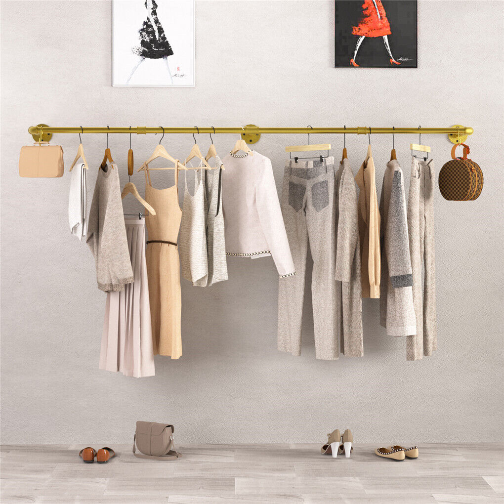 Vintage Iron Clothes Rail Gold Wall Mounted Garment Rack