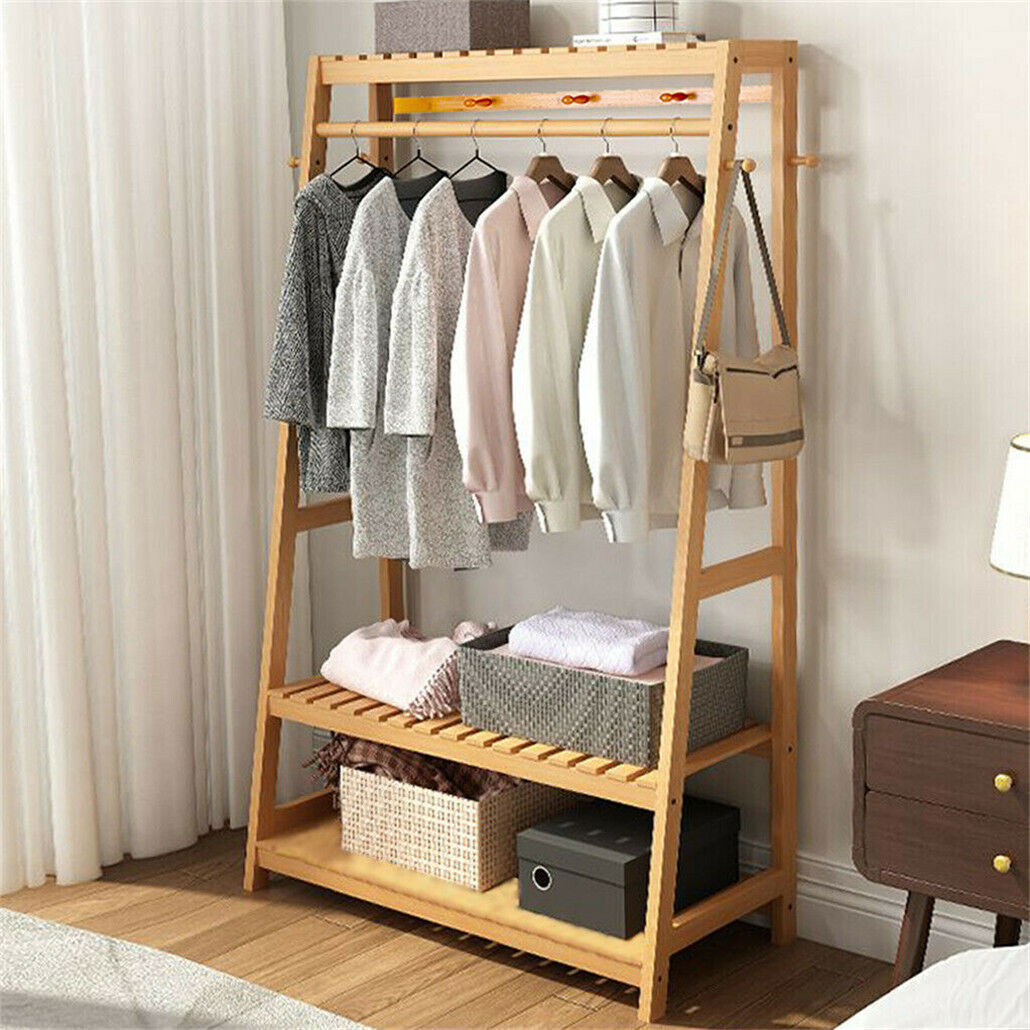 Laundry Storage: Bamboo Garment Rack Portable Laundry Storage Nature -