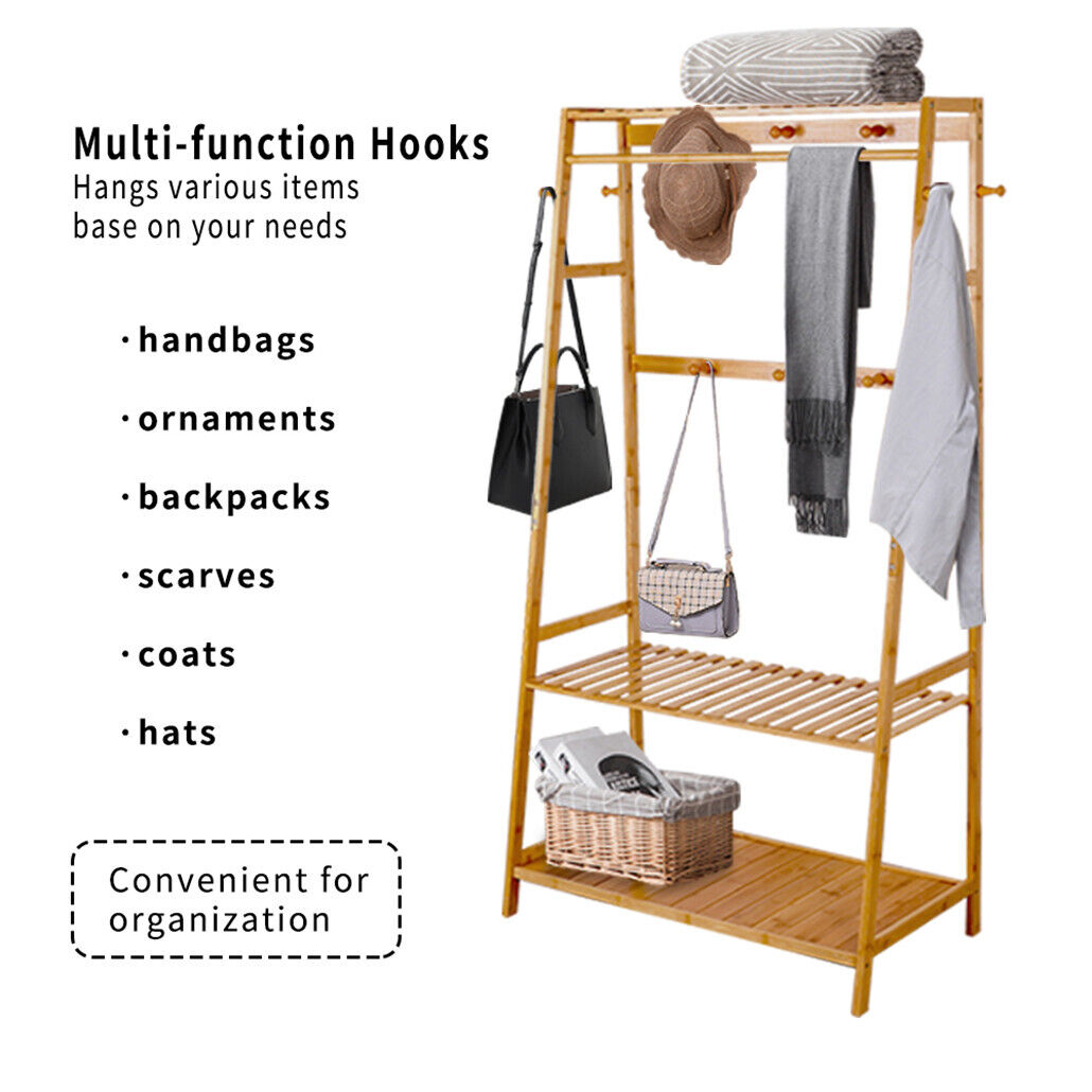 Laundry Storage: Bamboo Garment Rack Portable Laundry Storage Nature -