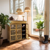 Shoe Storage: XXL 4-Tier Bamboo Shoe Rack Cabinet with Doors, Drawers