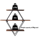 3 Tier Diamond Metal Floating Shelves Wall Mounted Display