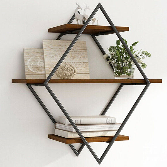 3-Tier Rustic Floating Wall Shelves Wood Display Books