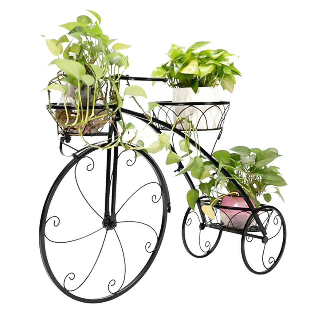 Bicycle Stands & Storage: 3-Tier Iron Bicycle Plant Stand Rack Tricycle Planter