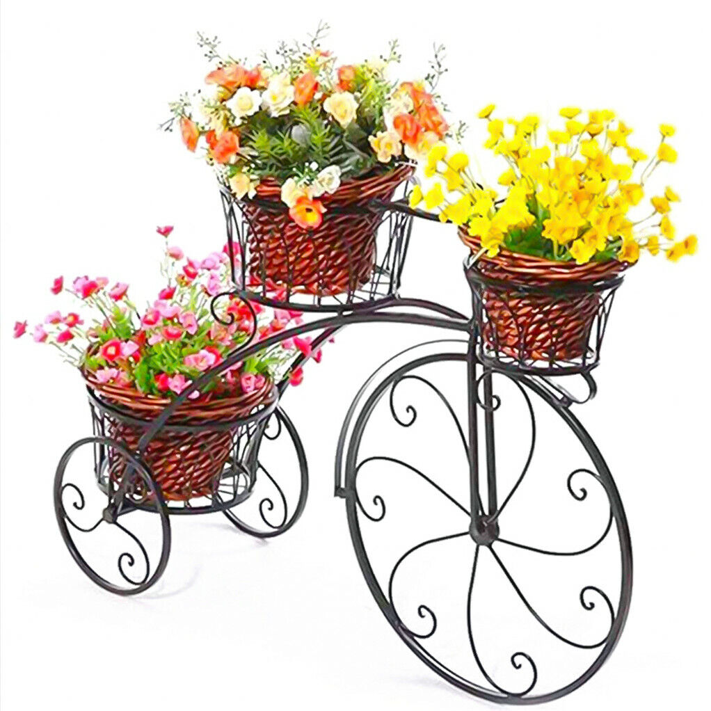 Bicycle Stands & Storage: 3-Tier Iron Bicycle Plant Stand Rack Tricycle Planter